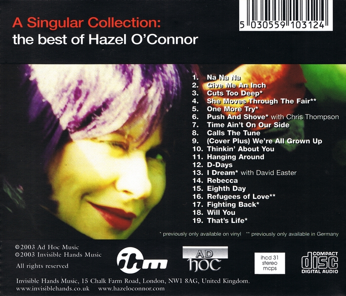 Hazel O'Connor - A Singular Collection - Back Cover