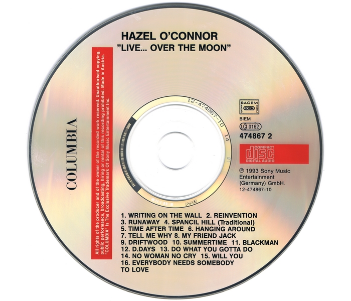 Hazel O'Connor - Live Over The Moon - Disk