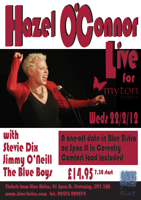 Hazel O'Connor at Blue Bistro for Myton Hospices Nurse Appeal